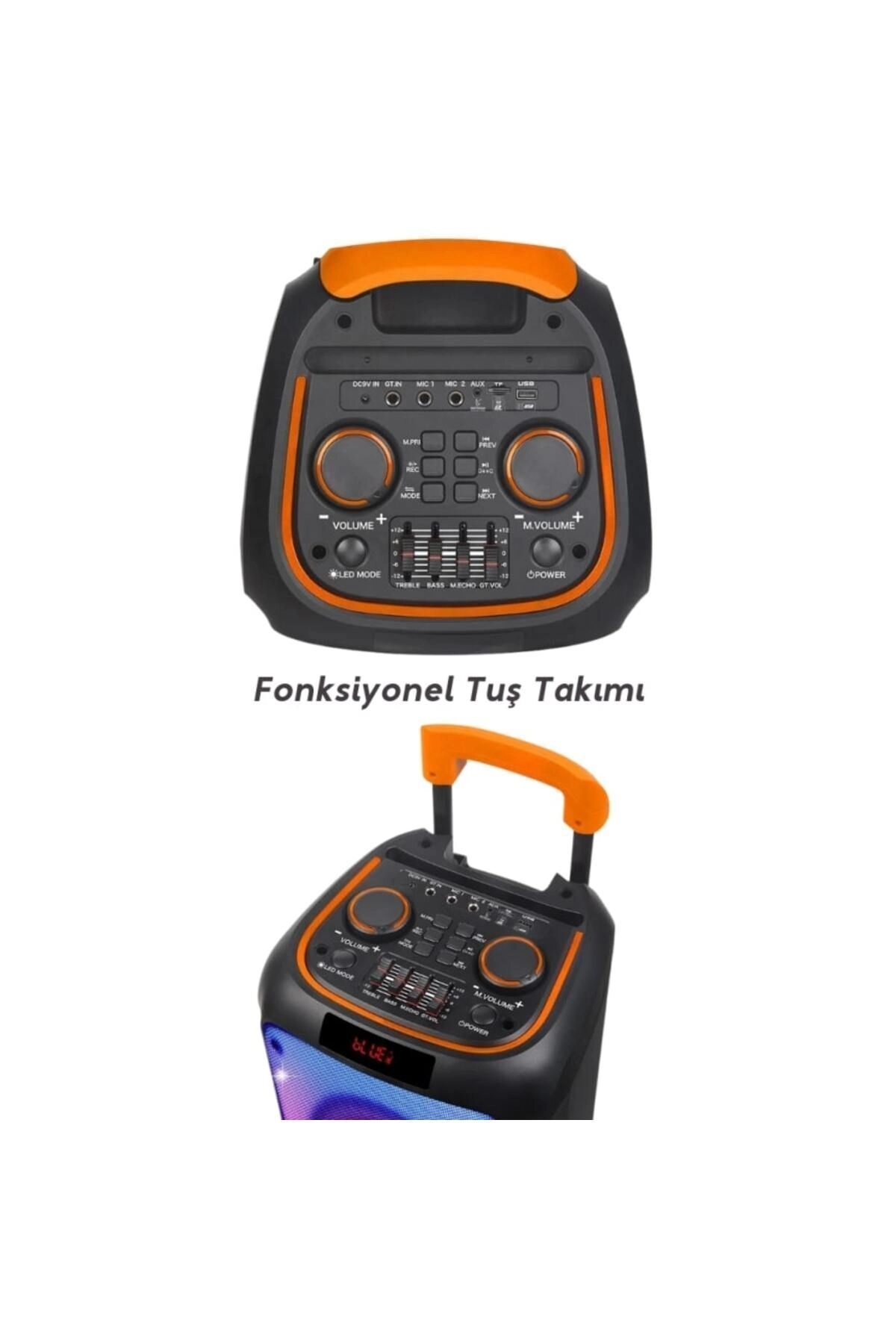 Boomboxtr Ndr-1098 Şarjlı Taşınabilir Bluetooth Amfi Parti Hoparlörü Rgb Efekt Rms 80 w 2*8 inc