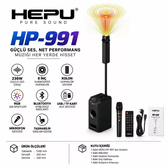 HEPU-991 Bluetooth Hoparlör 8” Line array, 236W
