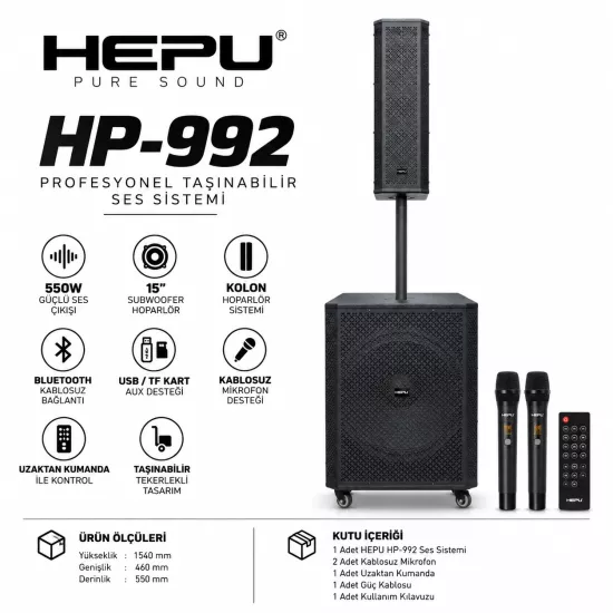 HEPU HP-992 Taşınabilir Bluetooth Hoparlör 550W
