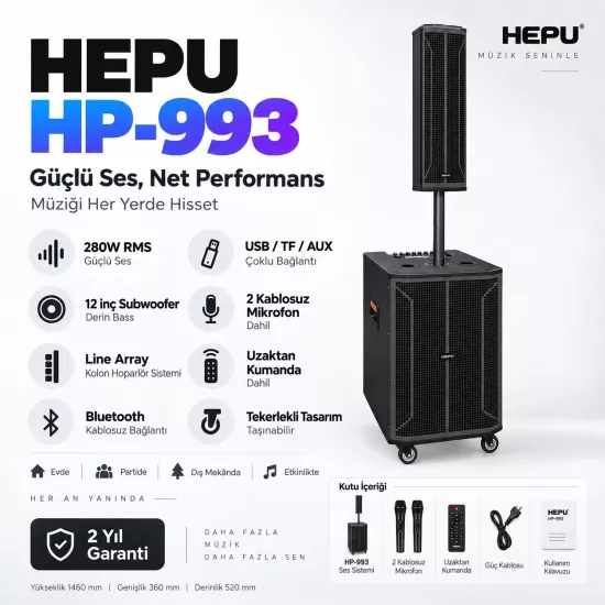HEPU HP-993 Bluetooth Hoparlör 12 İnç Line Array 