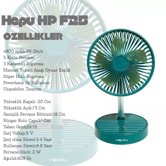 Hepu HP F25 Taşınabilir Şarjlı Vantilatör 4800 mAh
