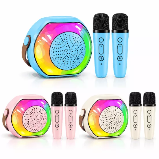 HEPU HP-MS03 5W Kablosuz Karaoke Hoparlör – 2 Mikrofonlu, RGB Işıklı