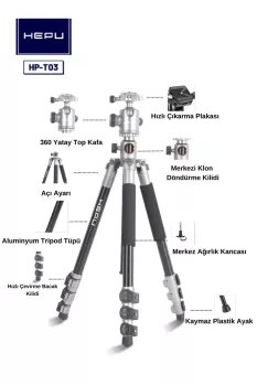 T03 360 Crossbar Tripod Profesyonel Yatak Dikey Panaromik Başlı Tripod Makro Hassas 160 cm