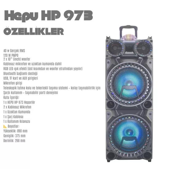 HEPU HP-973 Bluetooth Süper Bass Parti HoparlörÜ