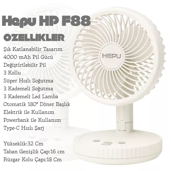 Hepu HP F88 Katlanır Şarjlı Masaüstü Fan |