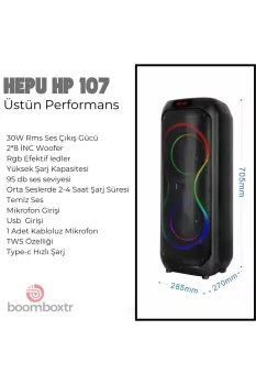HEPU HP-107 Bluetooth Hoparlör | 30W RMS | 2x8” Woofer