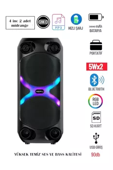 HP 960 Taşınabilir Şarjlı Rgb Led Bluetooth Hoparlör 4 inc*2
