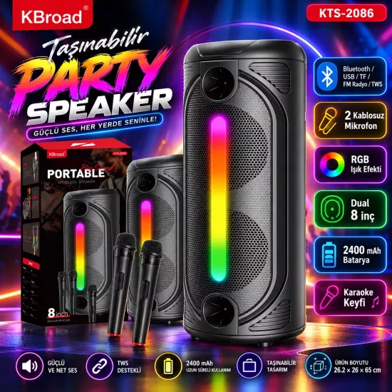 KTS-2086 Taşınabilir Bluetooth Party Hoparlör 30 W