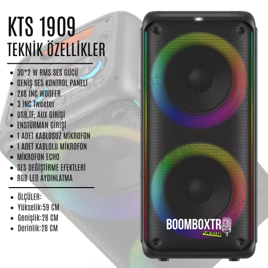 KTS 1909 Bluetooth Hoparlör | 60W | 2x8” Woofer