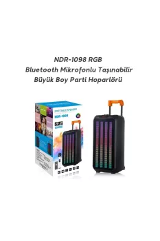 Boomboxtr Ndr-1098 Şarjlı Taşınabilir Bluetooth Amfi Parti Hoparlörü Rgb Efekt Rms 80 w 2*8 inc