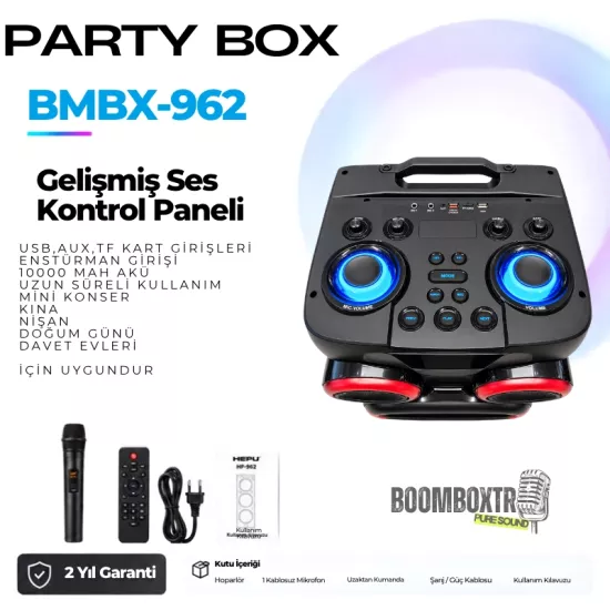 HEPU HP-962 Bluetooth Party box Hoparlör 2x12 100W