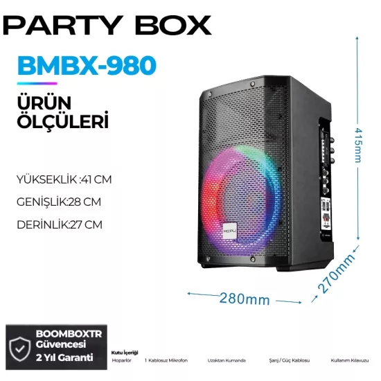 HEPU HP-980 8″ 60W Bluetooth Partybox Hoparlör RGB