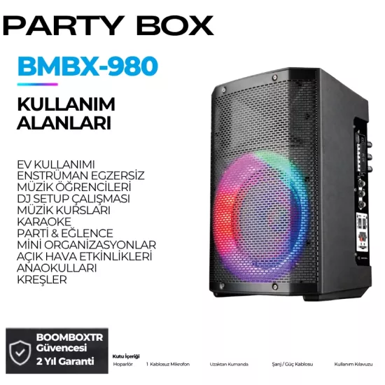 HEPU HP-980 8″ 60W Bluetooth Partybox Hoparlör RGB