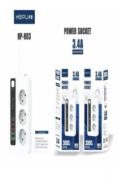 HP-H03 3’lü 2mt 5usb-A 1usb-C Hizli Şarjli Akim Korumali Priz
