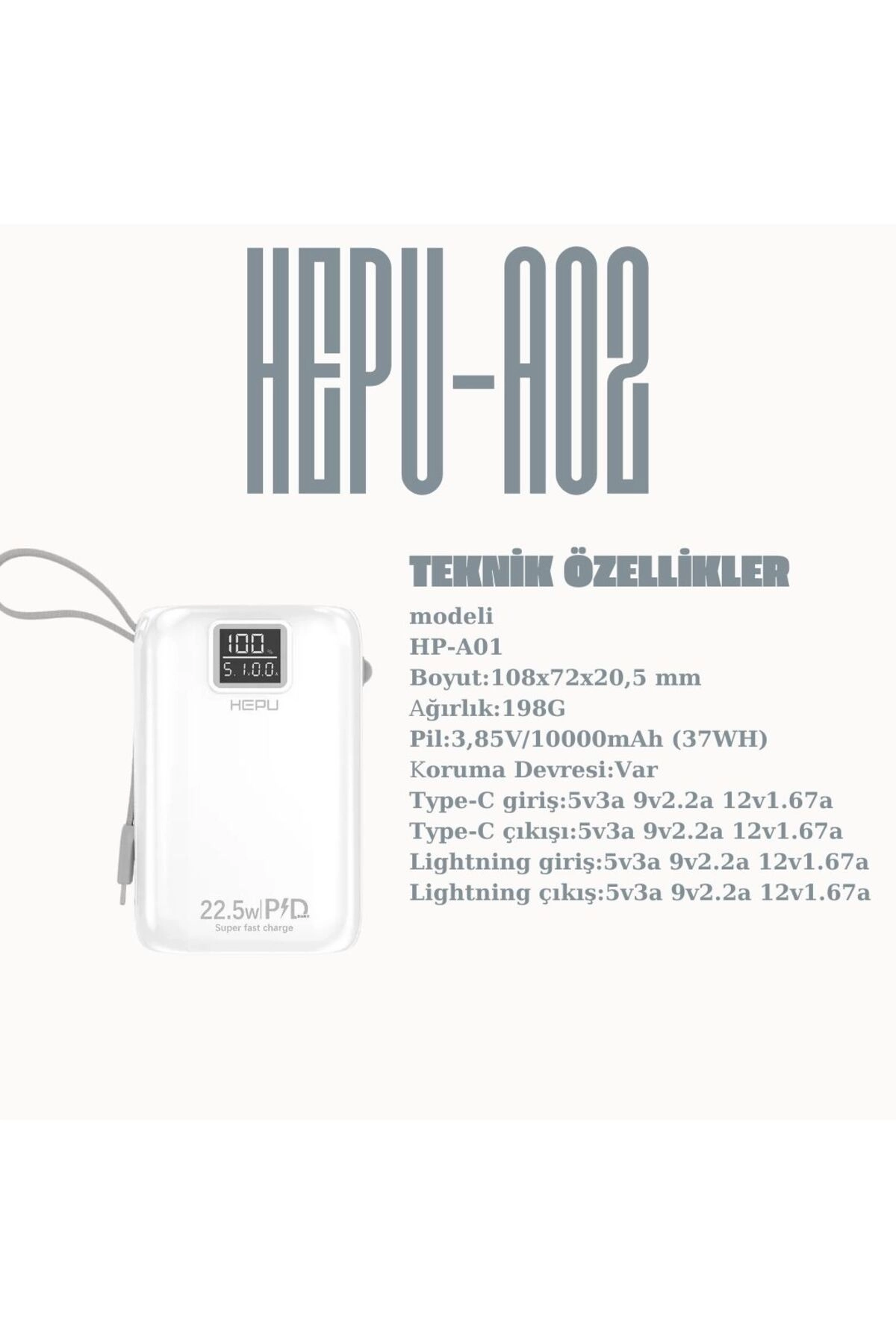 HP-A01 Power Bank 10.000 mAh PD 22.5 W 1 TO 6