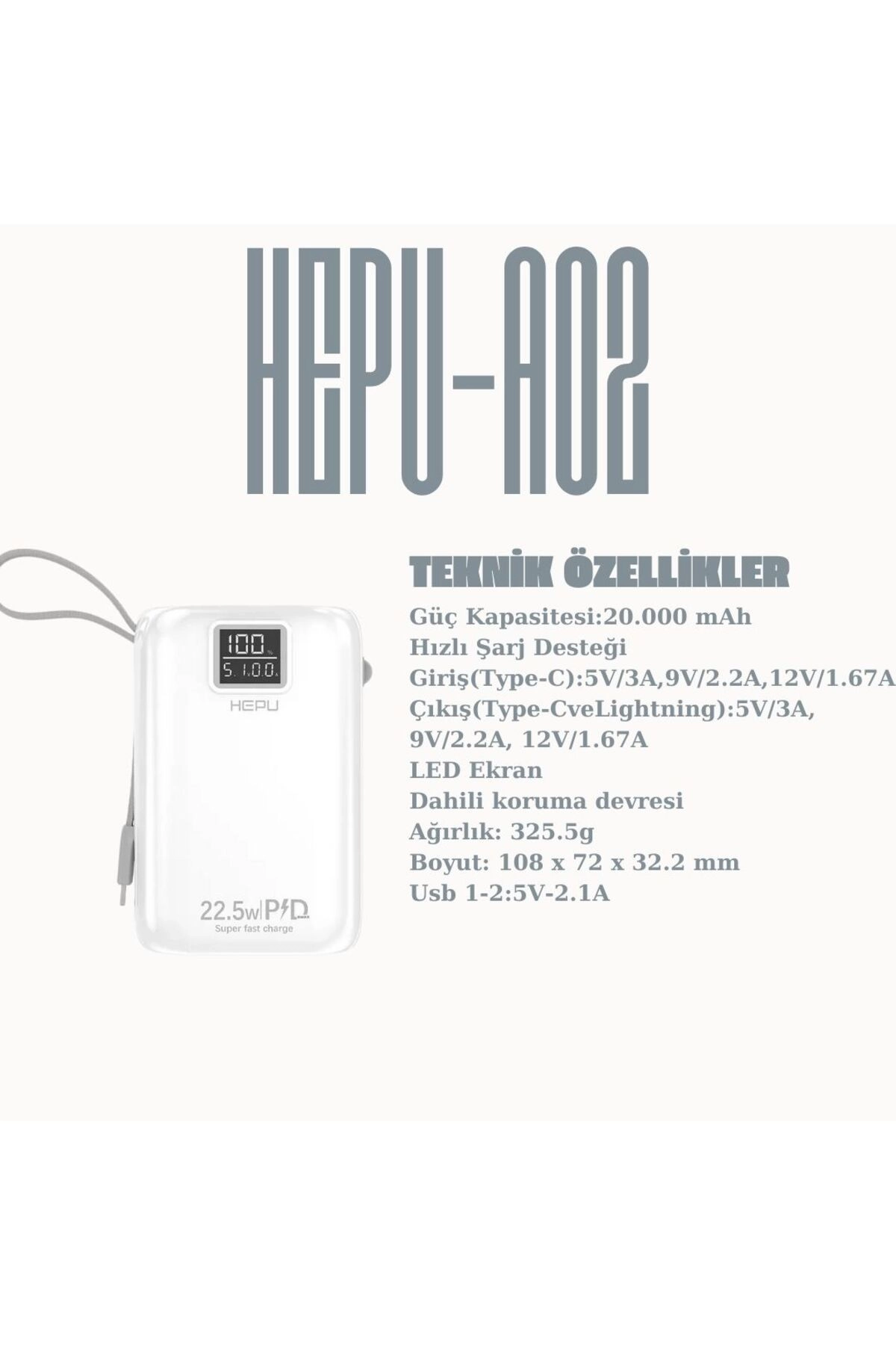 Hp A-02 20.000 mAh Power Bank 22.5 W PD Hızlı Şarj 1 TO 6