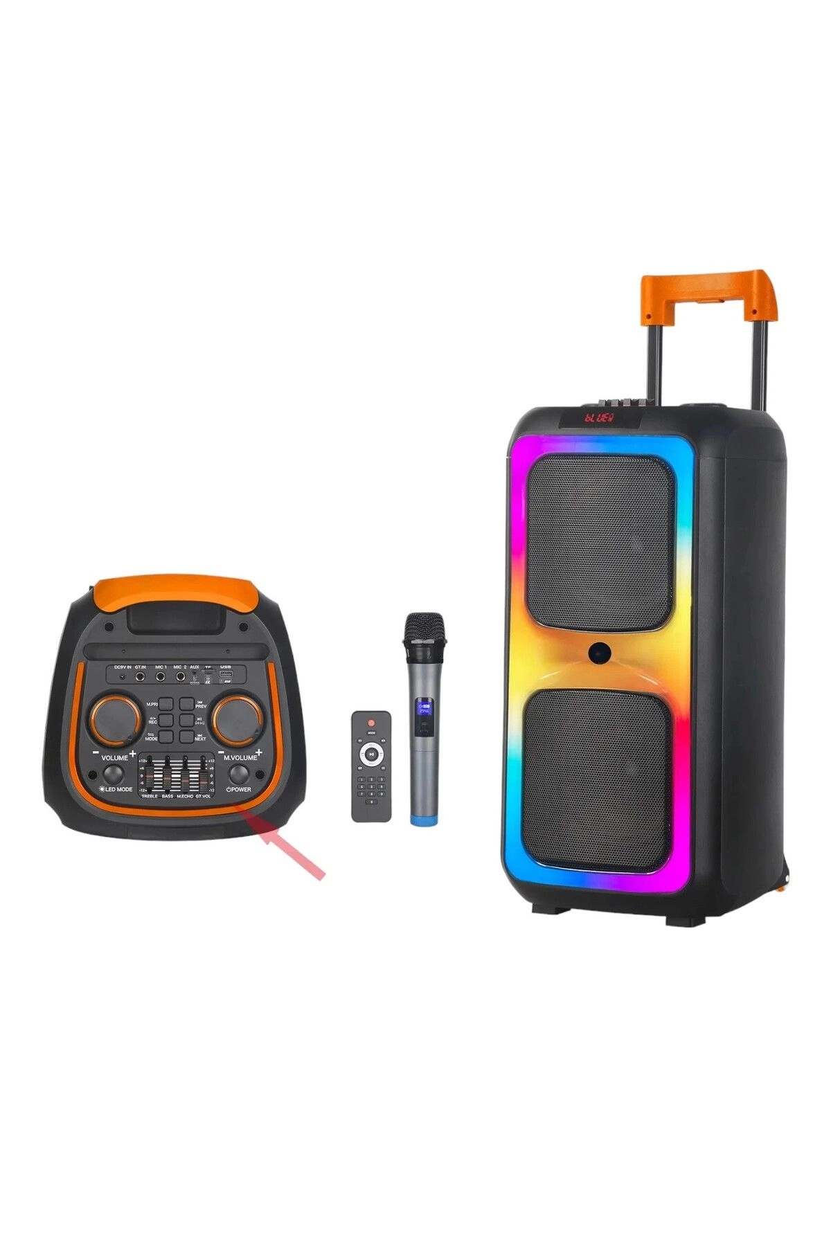 NDR 1097 Taşınabilir Şarjlı Bluetooth Parti Hoparlörü Rgb Aydınlatma 2*8 inc Yüksek Performans