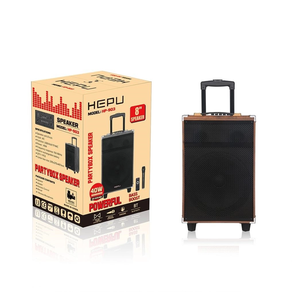  HEPU HP-903 Taşınabilir Şarjlı Bluetooth Hoparlör Kablosuz Mikrofon 8 inc Subwoofer 40 w Rms